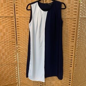 Pink Tartan Color Block Navy+White Sheath Dress